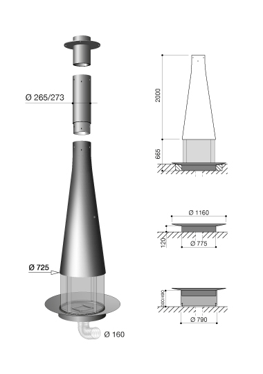 schéma de la cheminée Filiofocus 2000 vitrée