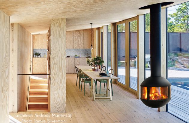 Suspended contemporary fireplace Agorafocus 630, in Sweden
