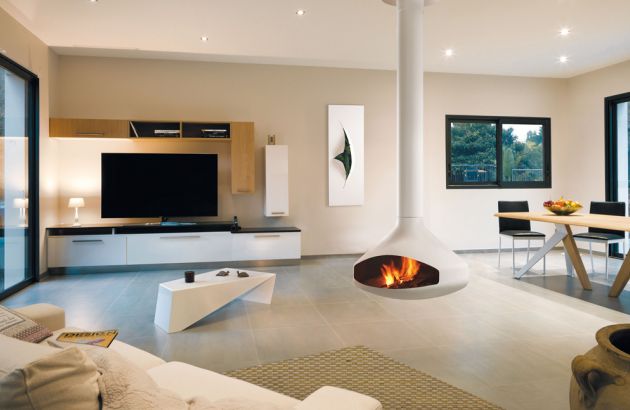 contemporary central designer fireplace Ergofocus white