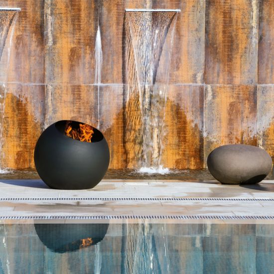 bubble is a wood burning fire pit by focus creation, outdoor, pool and backyard