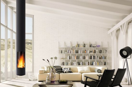 suspended fireplace, fixed or pivoting